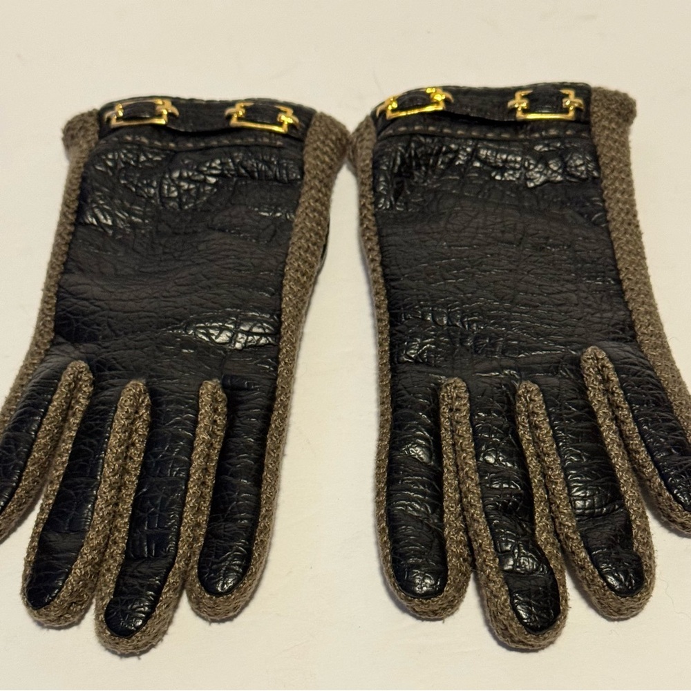Aris Novakid Women’s M Gloves Black Tan Trim Buckles Accent Lined Vintage